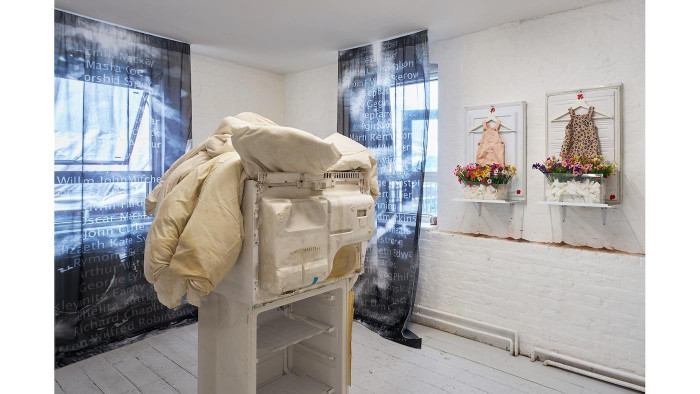 Objects in a gallery space. 