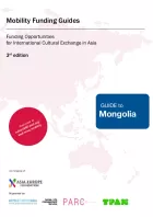 Cover for Mongolia Mobility Guide. Text on background of a pink world map.