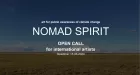 Open land without trees and large sky, over which are the words for the Nomad Spirit open call.