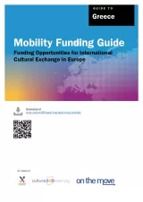 Cover for Greece Mobility Funding Guide. Title on background of a multicoloured world map.