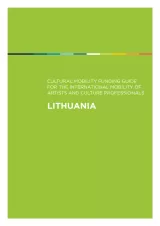 Cover for Lithuania Mobility Guide. White title text on a navy background with a thin rainbow strip running across the top.