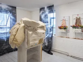 Objects in a gallery space. 