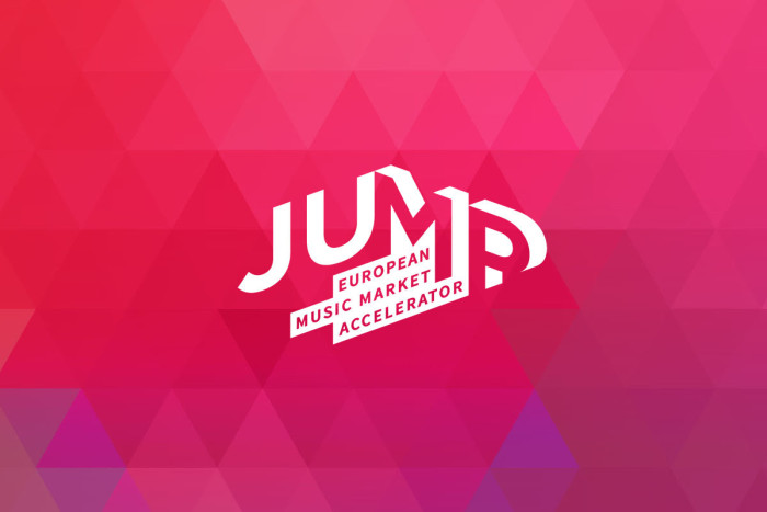 JUMP logo on a tessellated red-orange-pink background.