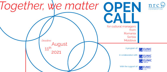 Blue concentric rings decorate the 'Together, we matter' open call graphic.