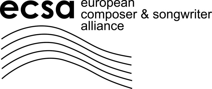 European Composer and Songwriter Alliance logo - name over wavy lines like a cross between a soundwave and a stanza.