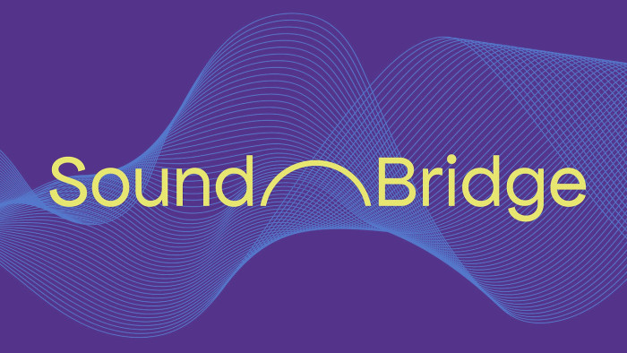 A digital-looking soundwave pattern underlying the text 'Sound Bridge'.