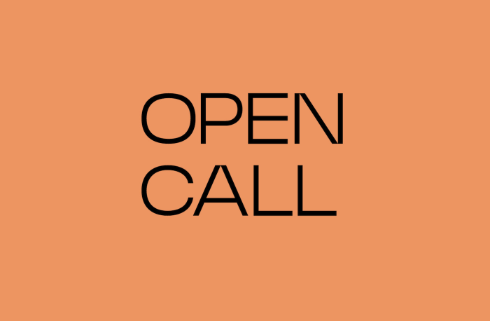 Graphic with the text 'open call'.