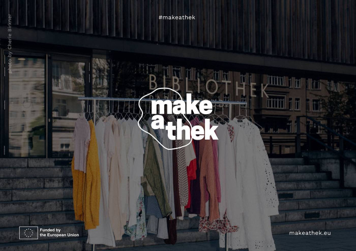 Title of the call on a photo of a rack of clothes. 