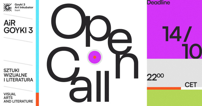 Text of the open call with geometric colours. 