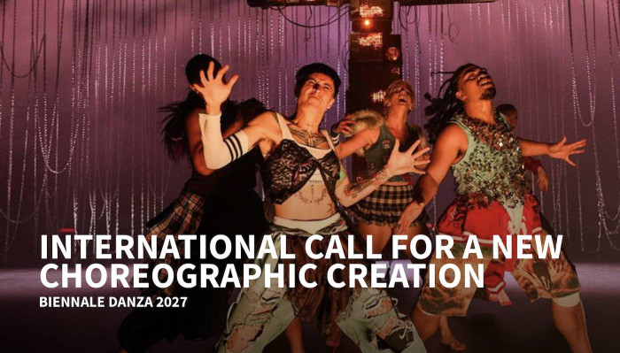 Title of the call with four people dancing in loud costumes. 