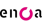 enoa logo - name written out with the O replaced by a pink partial circle like a ring of seats. 