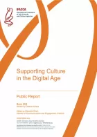Cover for Supporting Culture in the Digital Age. Title surrounded by graphic or orange swooping lines.