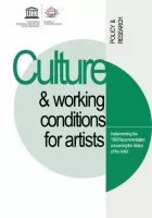 Cover for UNESCO publication on working conditions for artists. Title on graphic of a green circle, one quarter of it split away and sliding downwards.