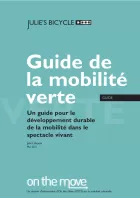 Cover for Green Mobility Guide for the Performing Arts in French - title text on a green background.