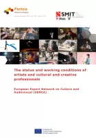 Cover for The Status and Working Conditions of Artists and Cultural and Creative Professionals, with montage of creative people juggling, playing guitar, making movies, etc.