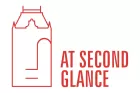 Logo for At Second Glance - red line drawing of a tall building beside name in caps.