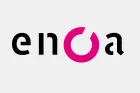 Logo for enoa - the O is larger and has a little chunk cut out of it, making it the shape of an amphitheatre.