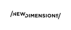 New Dimensions logo - name between two forward slashes, like portals it is disappearing into.
