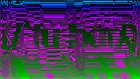 Glitchy purple and green electronic design.
