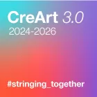 A graphic with the text 'CreArt 3.0 2024-2026 Stringing Together'. 