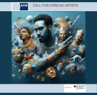 A photographic collage of many men and women with the text 'call for African artists'.