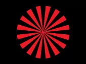 Red spiral logo on black background.