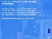 Text of the call on a coloured background with an image of a residency space. 