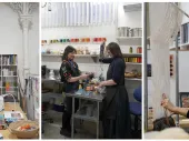 Three images of people working in creative spaces. 