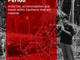 Title of the residency with a photo of someone standing near a jungle forest. 