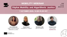 Four circles with faces and the title of the webinar. 