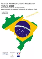 Cover for Brazil Mobility Funding Guide. Title on a white background, plus a graphic of a Brazil map in the colours of the country's flag.