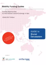 Cover for Brunei Darussalam Mobility Guide. Text on background of a pink world map.
