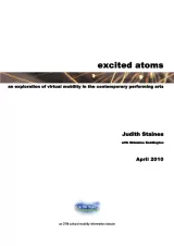 Cover for Excited Atoms. Between title text we can glimpse a thin strip of photo of something glowing and network-like.