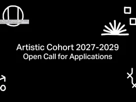 Title of the open call with symbols in the corners. 