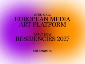 Title of the call on two merging colours. 