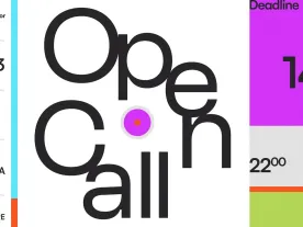Text of the open call with geometric colours. 
