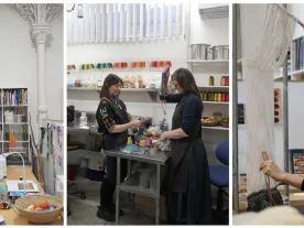 Three images of people working in creative spaces. 
